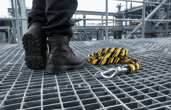 Safety footwear on steel platform